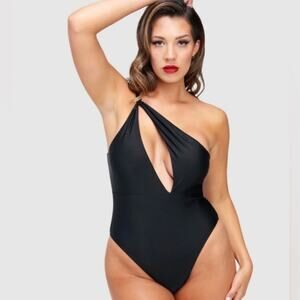 NWT Frederick's of Hollywood Sardinia One-Piece Swimsuit Black One-Shoulder
